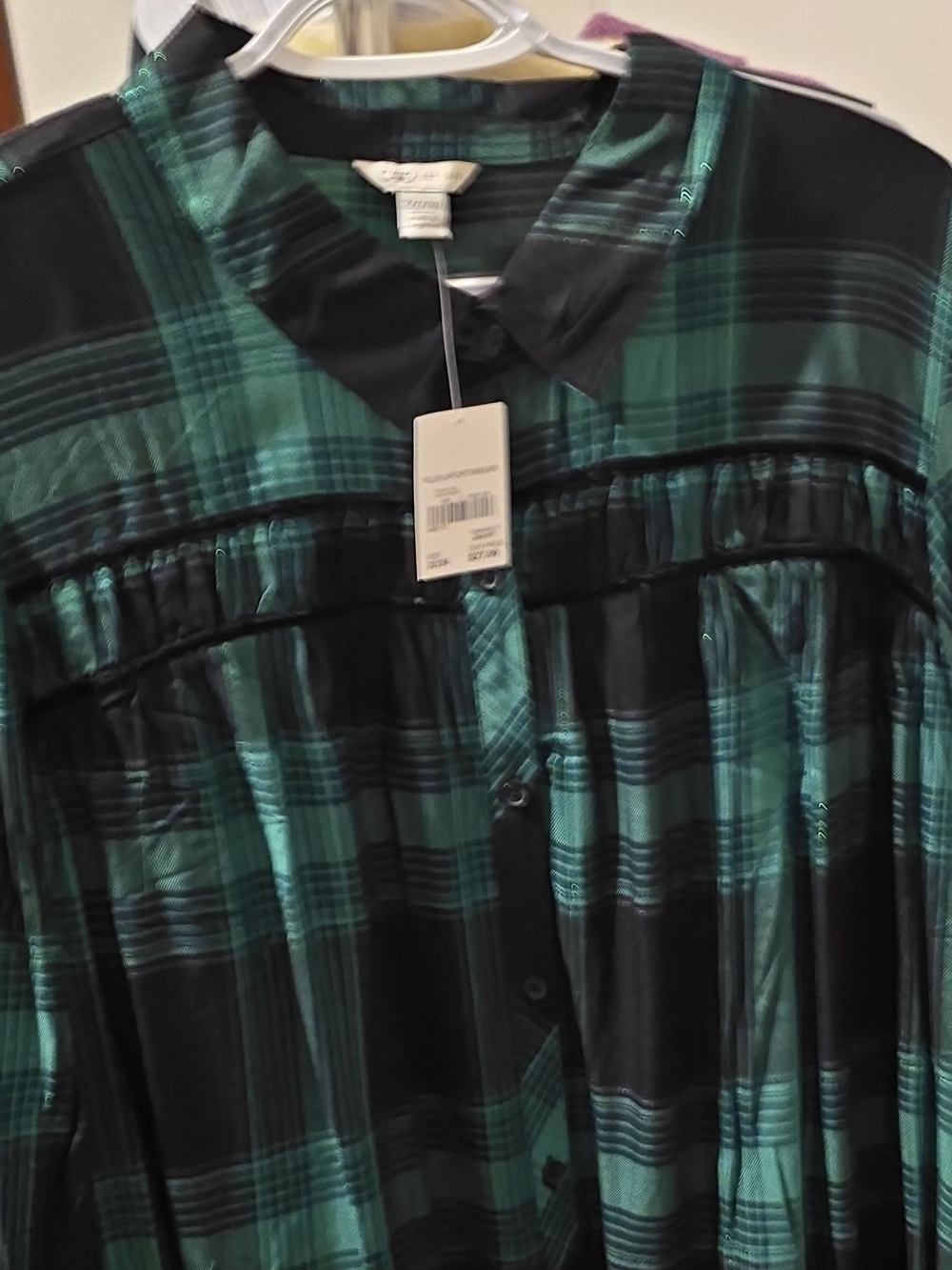 Cato Green and Black Plaid Button-Front Women's Shirt